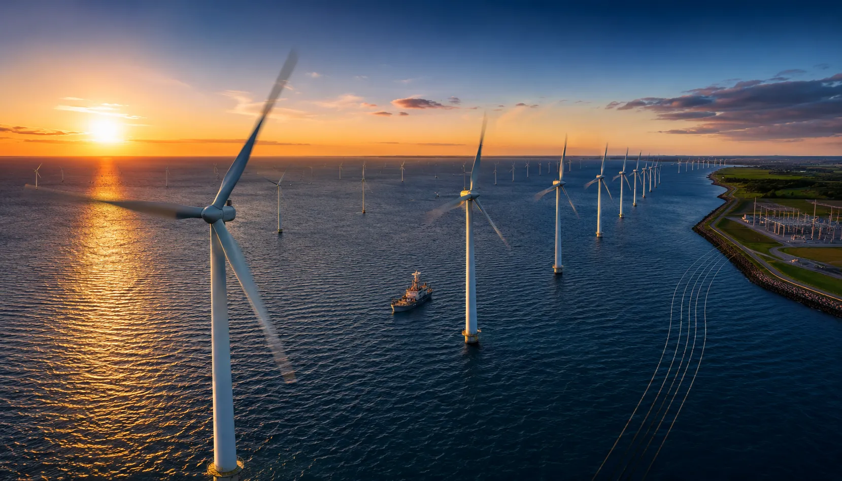 Offshore Wind Farm at Sunset - Integrow Wind Energy