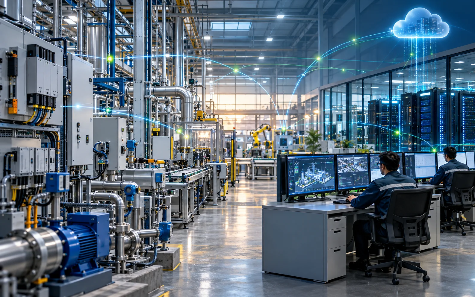 Modern industrial control room supporting OT IT integration