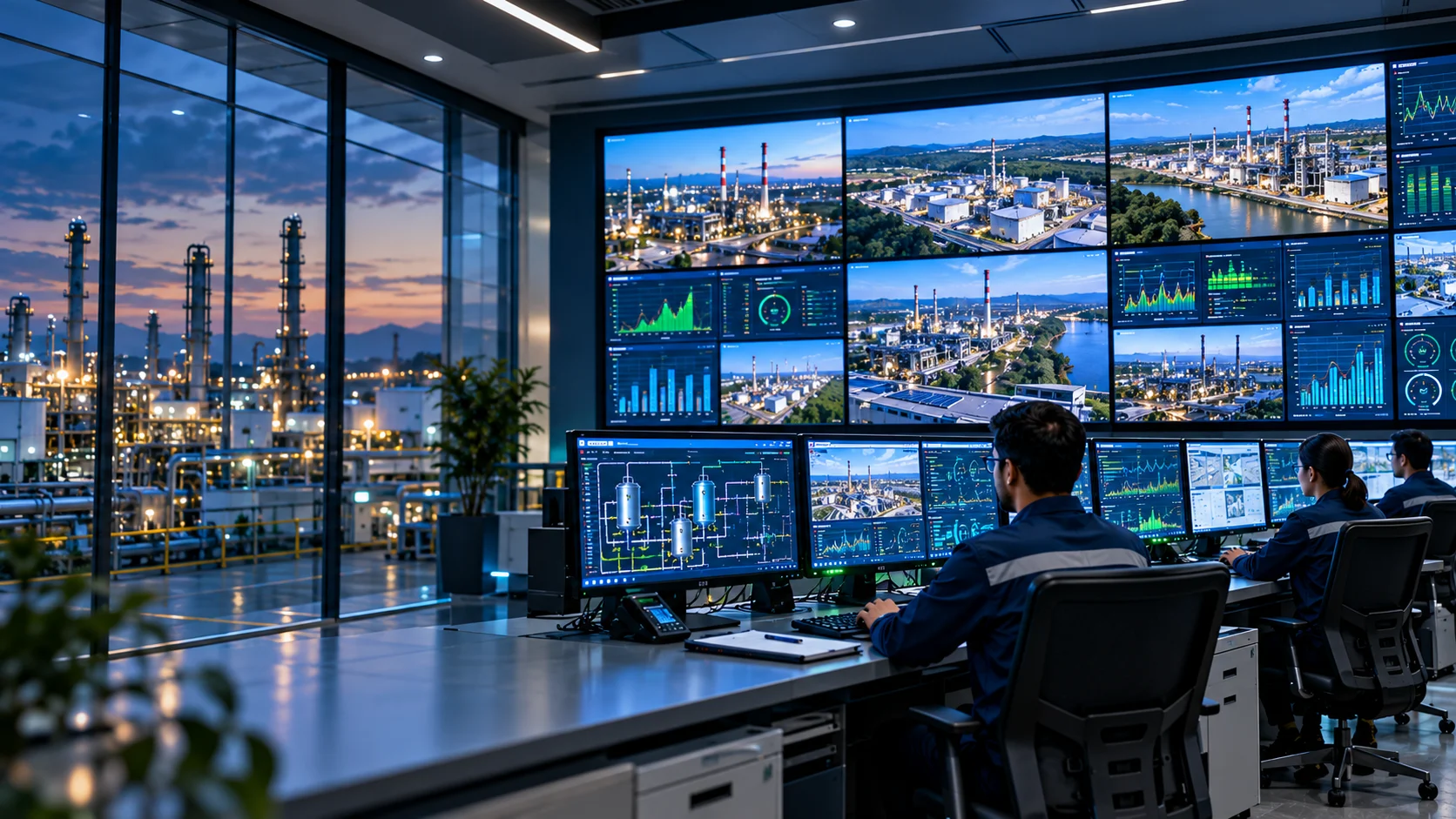 Industrial engineer using HMI and SCADA monitoring system
