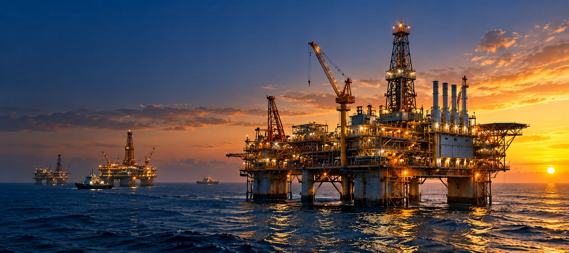 Modern oil and gas industrial facility with field infrastructure