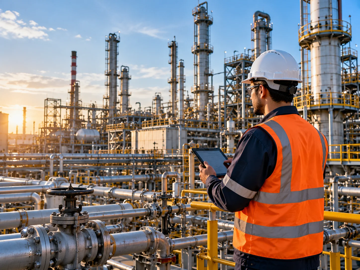 Oil and gas field engineer monitoring industrial assets