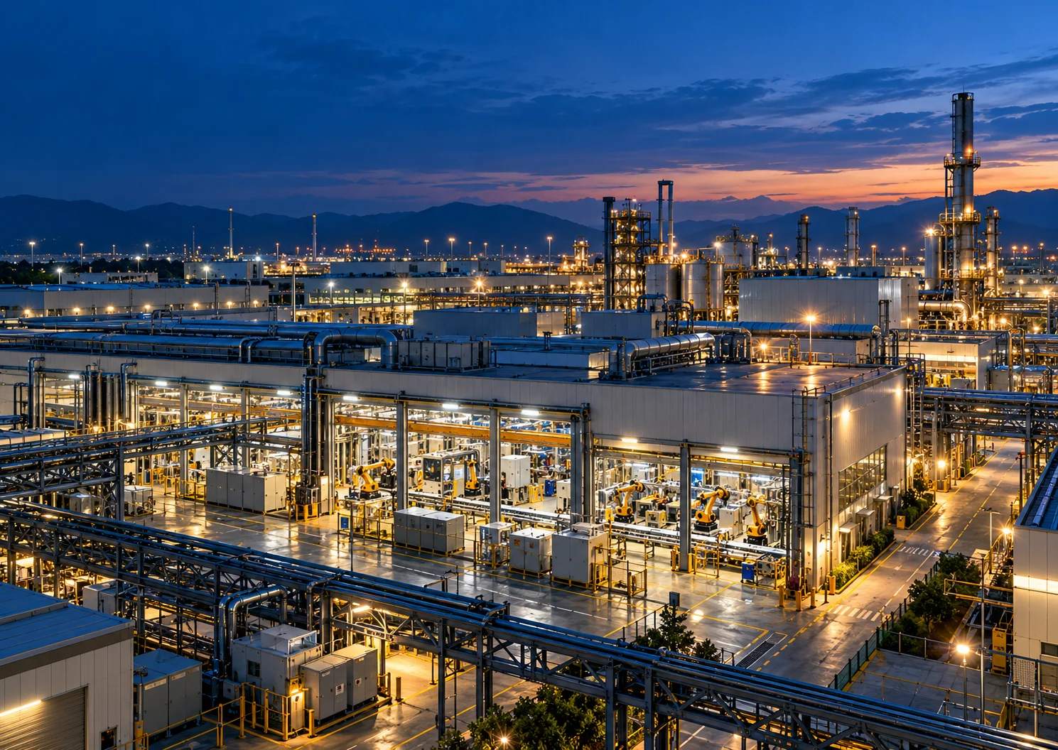 Manufacturing production floor with industrial automation