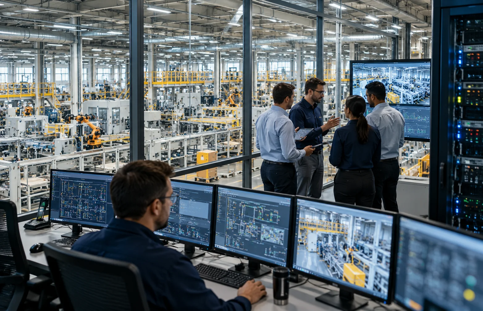 Industrial engineers working with connected digital operations