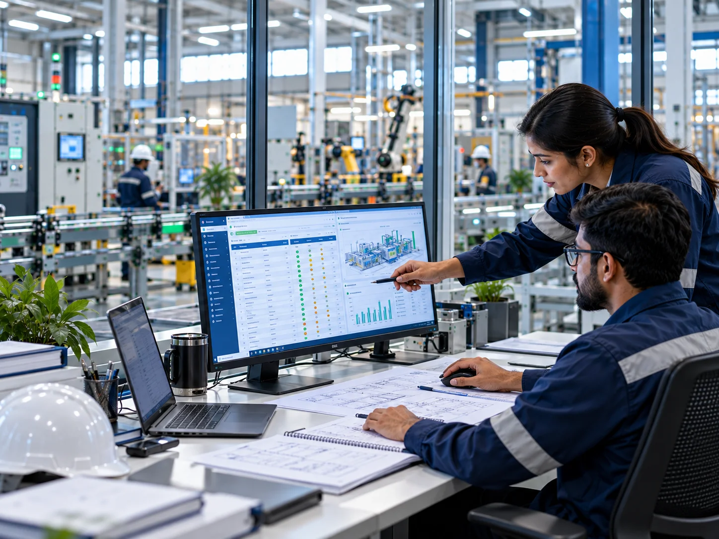 Engineer inspecting industrial control and cybersecurity infrastructure